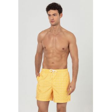 Pantaloni scurti de baie cu buzunare si snur - Alb/Galben sofran
