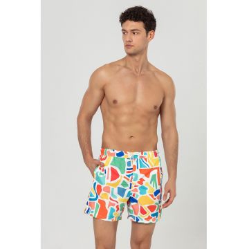 Pantaloni scurti de baie cu buzunare si snur - Rosu/Galben/Albastru
