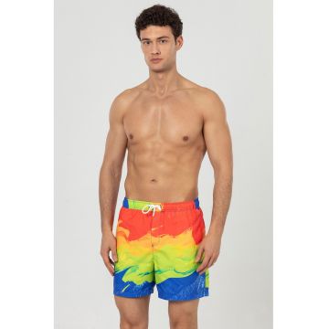 Pantaloni scurti de baie cu buzunare si snur - Rosu/Verde/Albastru