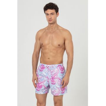 Pantaloni scurti de baie cu buzunare si snur - Roz fandango/Albastru azur