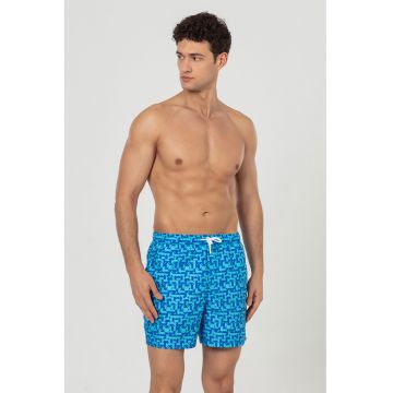 Pantaloni scurti de baie cu buzunare si snur - Turcoaz/Albastru indigo
