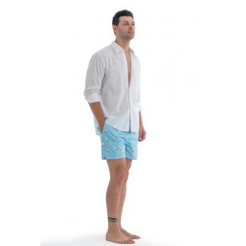 Pantaloni scurti de baie cu model si snur - Albastru lavanda/Roz fandango/Galben pal