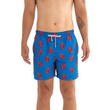 Pantaloni scurti de baie cu model si snur - Albastru royal/Rosu vermillion