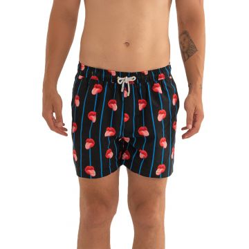 Pantaloni scurti de baie cu model si snur - Negru/Albastru royal/Rosu stins/Rosu vermillion
