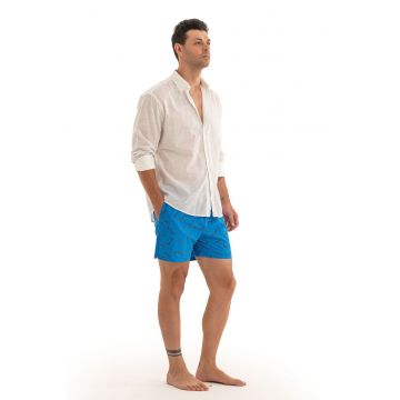 Pantaloni scurti de baie cu model si snur - Negru/Albastru royal