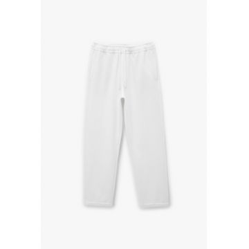 Pantaloni texturati de trening cu buzunare laterale - Alb