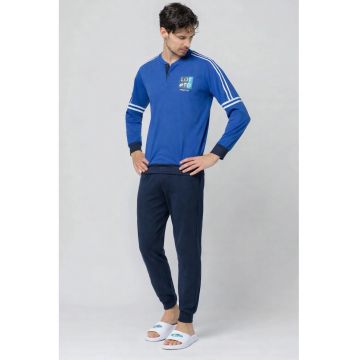 Pijama lunga din bumbac - Albastru