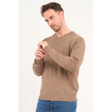 Pulover uni cu decolteu in V - Bej