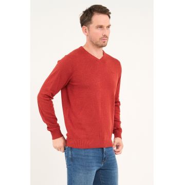 Pulover uni cu decolteu in V - Rosu vermillion