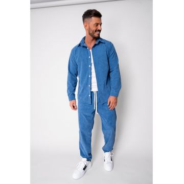 Set Camasa si Pantalon Lung drept din reiat Blue 19948 - BLUE