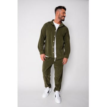 Set Camasa si Pantalon Lung drept din reiat Kaki 19943 - Kaki