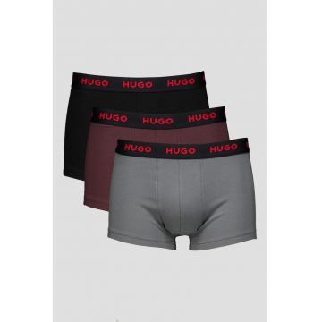 Set de boxeri cu banda elastica cu logo - 3 perechi - Visiniu/Negru/Gri