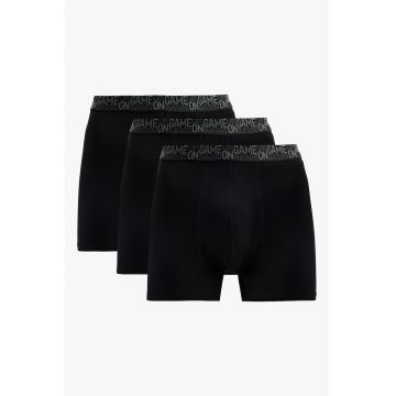 Set de boxeri cu banda text in talie - 3 perechi - Negru