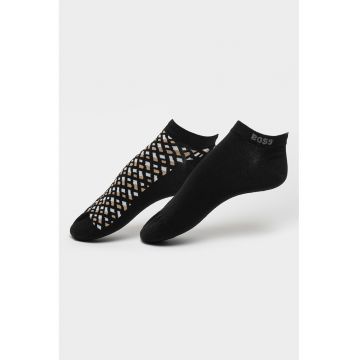 Set de sosete pana la glezna cu model - 2 perechi - Negru/Maro camel/Alb murdar