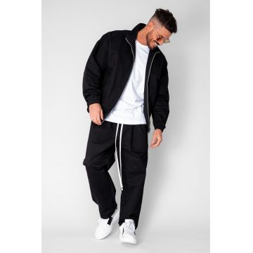 Set Jacheta cu fermoar si pantalon lung drept Black 20701 - Negru