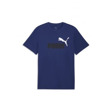 Tricou cu decolteu la baza gatului si imprimeu logo Essentials 2 - Alb optic/Bleumarin