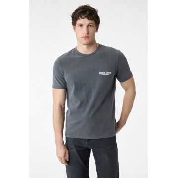 Tricou cu decolteu la baza gatului si text - Gri inchis melange