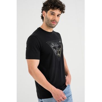 Tricou cu imprimeu logo - Alb/Negru/Galben pal