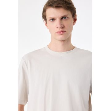 Tricou de bumbac cu decolteu la baza gatului - Alb murdar