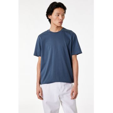 Tricou de bumbac cu decolteu la baza gatului - Bleumarin