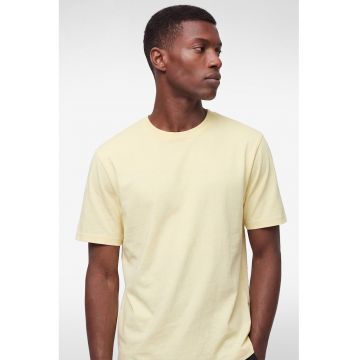 Tricou de bumbac cu decolteu la baza gatului - Galben pai