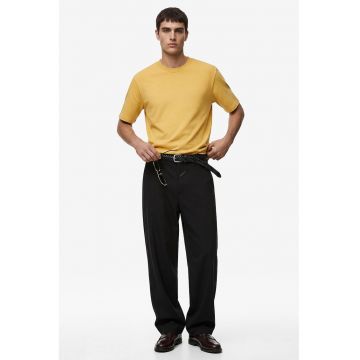 Tricou de bumbac cu decolteu la baza gatului - Galben