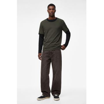 Tricou de bumbac cu decolteu la baza gatului - Kaki inchis