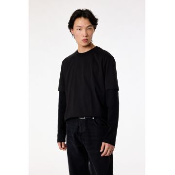 Tricou de bumbac cu decolteu la baza gatului - Negru