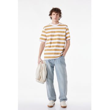 Tricou de bumbac cu dungi - Galben sofran
