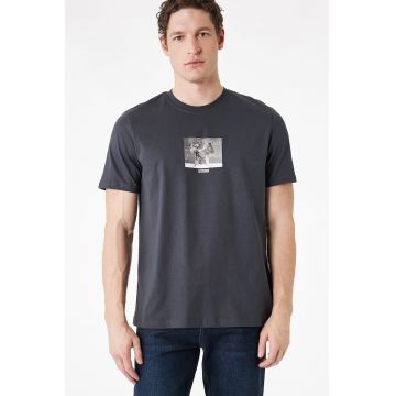 Tricou de bumbac cu imprimeu foto - Gri antracit