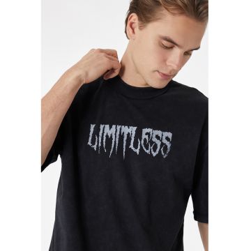 Tricou de bumbac cu imprimeu grafic - Negru