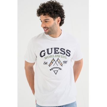 Tricou de bumbac cu logo brodat - Verde/Alb murdar/Bleumarin