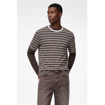 Tricou din amestec de bumbac cu decolteu la baza gatului - Alb/Maro