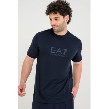 Tricou din amestec de modal cu imprimeu logo - Albastru ultramarin
