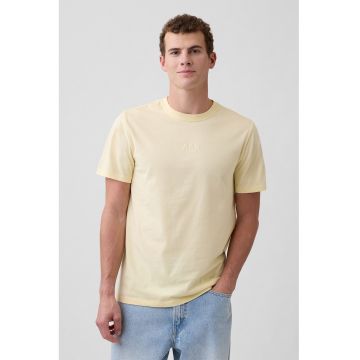 Tricou din bumbac cu decolteu la baza gatului - Galben deschis