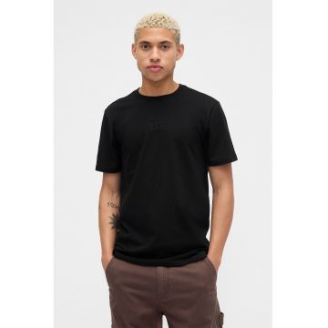 Tricou din bumbac cu decolteu la baza gatului - Negru