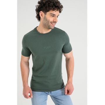 Tricou din bumbac cu decolteu la baza gatului - Verde englez
