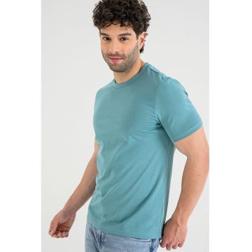 Tricou din bumbac cu decolteu la baza gatului - Verde persan