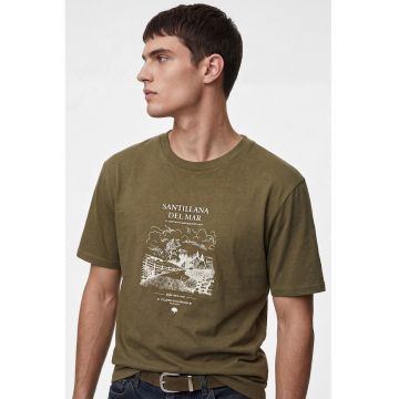 Tricou din bumbac cu imprimeu - Alb/Verde masliniu