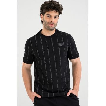 Tricou din bumbac cu model monograma - Negru/Gri inchis