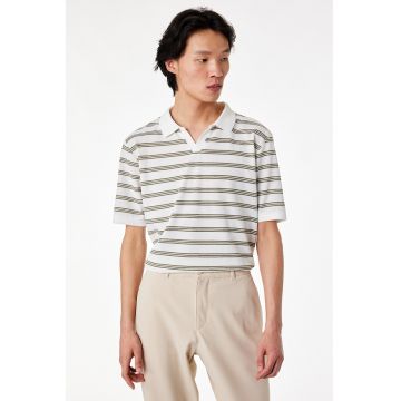 Tricou polo in dungi - Alb/Kaki