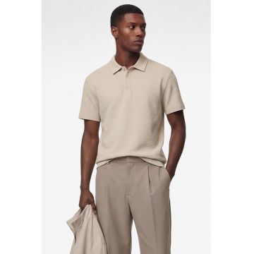 Tricou polo texturat - Bej