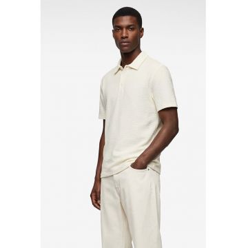 Tricou polo texturat - Crem