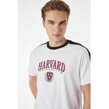 Tricou regular fit cu decolteu la baza gatului - Alb