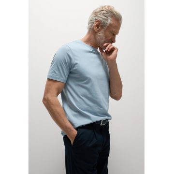 Tricou regular fit cu decolteu la baza gatului - Albastru glaciar