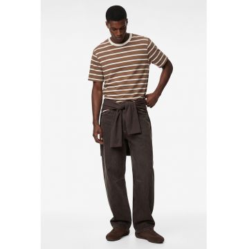 Tricou regular fit cu dungi - Alb optic/Caramel