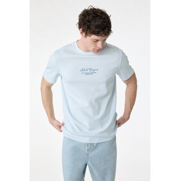 Tricou regular-fit cu imprimeu text - Albastru glaciar