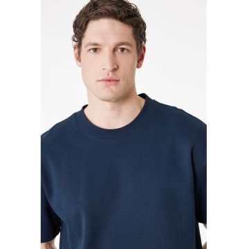 Tricou relaxed fit cu decolteu la baza gatului - Bleumarin