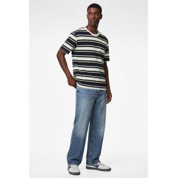 Tricou relaxed fit cu model in dungi - Negru/Alb murdar