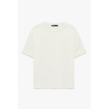 Tricou uni cu maneci cazute - Alb fildes